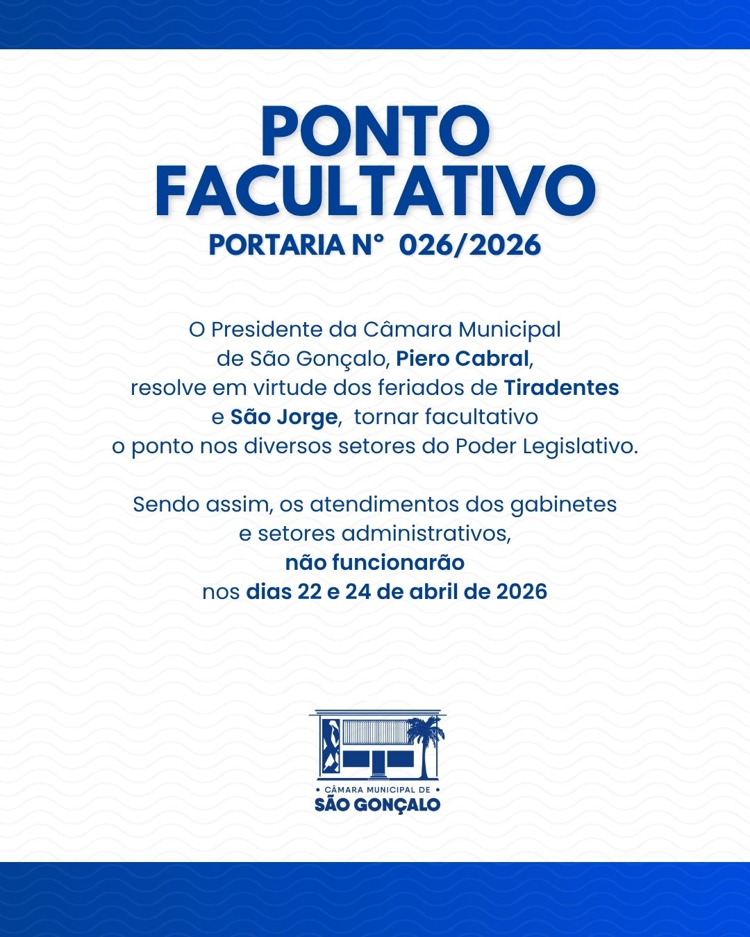 Ponto Facultativo - Portaria Nº 026/2026